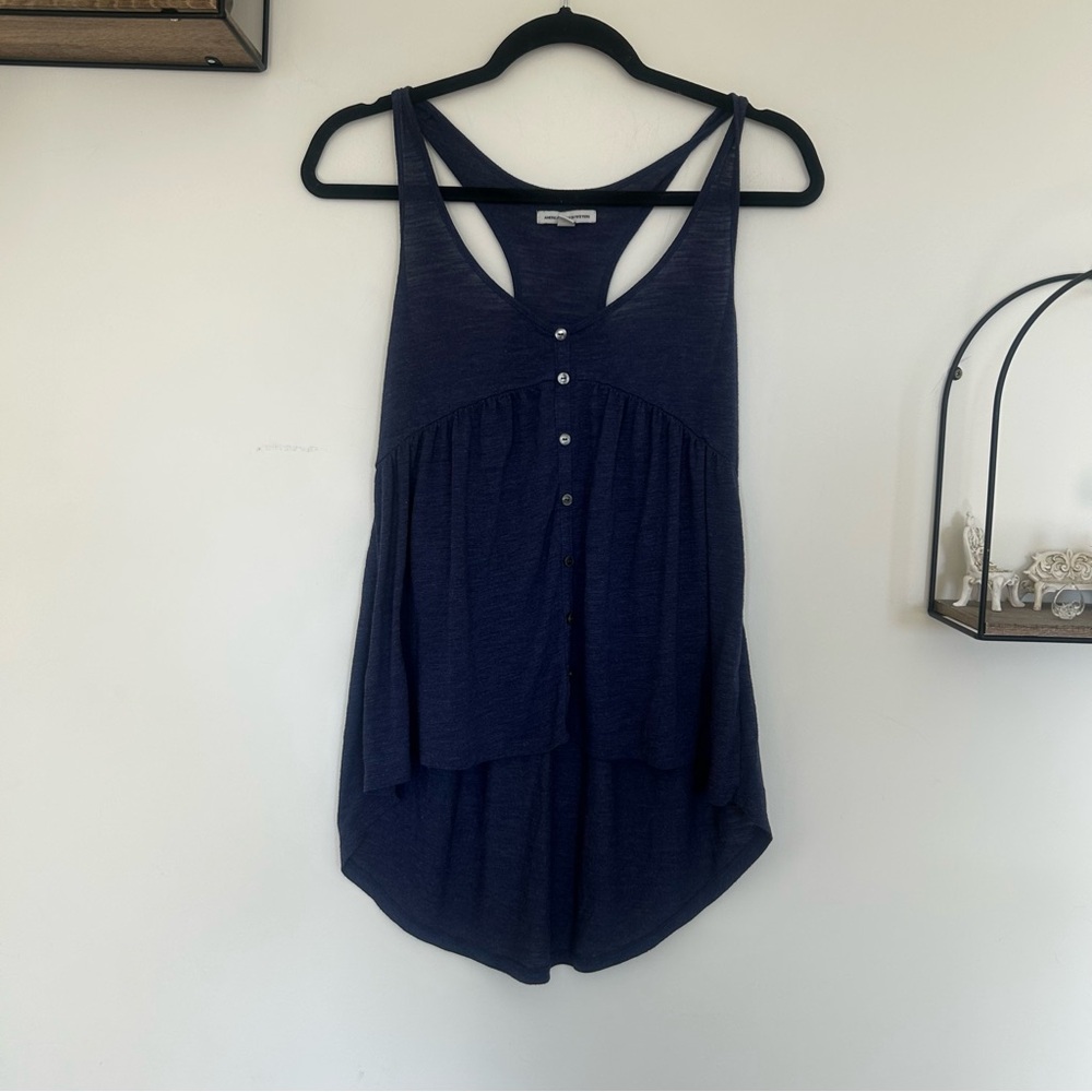 American Eagle Navy Blue Low Scoop Neck Button Front Tank‎ Top Size Small